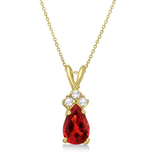 Pear Lab Garnet & Lab Diamond Solitaire Pendant 14k Yellow Gold (0.75ct)