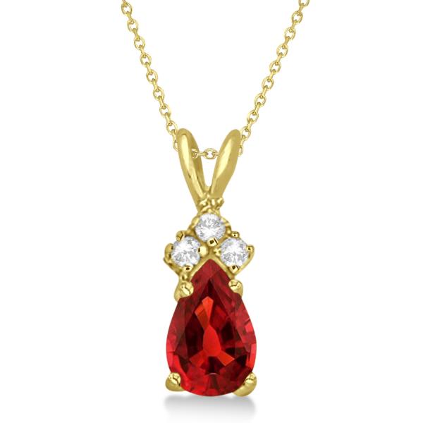 Pear Lab Garnet & Lab Diamond Solitaire Pendant 14k Yellow Gold (0.75ct)