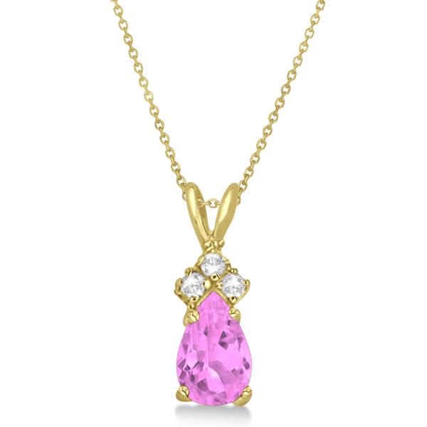 Pear Pink Sapphire & Diamond Solitaire Pendant 14k Yellow Gold (0.75ct)