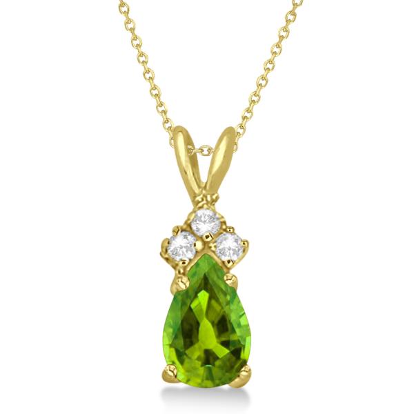 Pear Lab Peridot & Lab Diamond Solitaire Pendant 14k Yellow Gold (0.75ct)