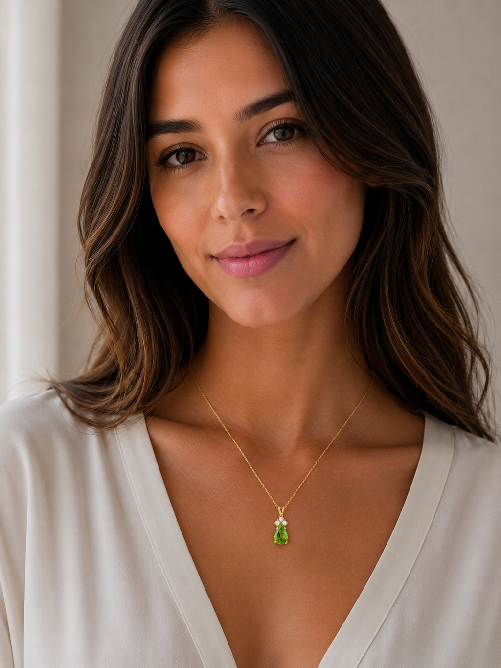 Pear Lab Peridot & Lab Diamond Solitaire Pendant 14k Yellow Gold (0.75ct)