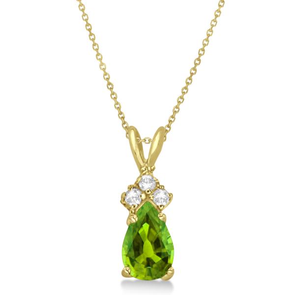 Pear Peridot & Diamond Solitaire Pendant 14k Yellow Gold (0.75ct)