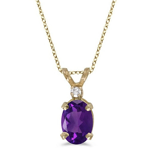 Oval Amethyst & Diamond Solitaire Pendant 14K Yellow Gold (0.82ct)