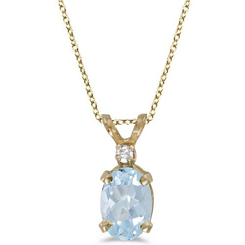 Oval Aquamarine & Diamond Solitaire Pendant 14K Yellow Gold (0.75ct)
