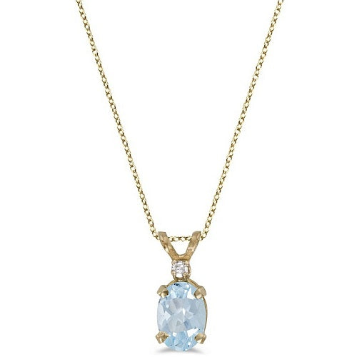 Oval Aquamarine & Diamond Solitaire Pendant 14K Yellow Gold (0.75ct)