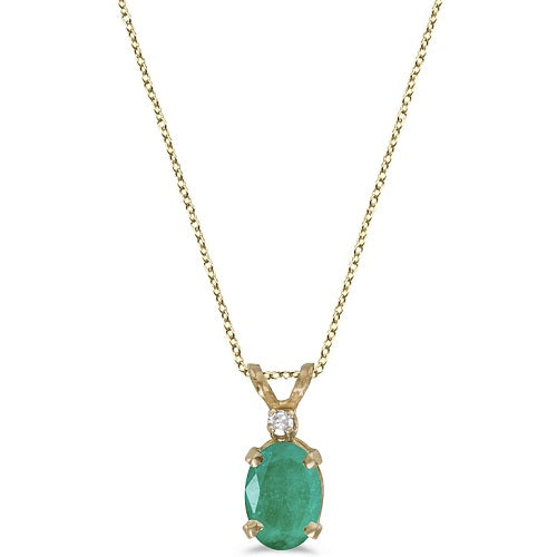 Oval Emerald and Diamond Solitaire Pendant 14K Yellow Gold (0.75ct)