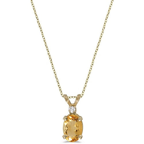 Oval Citrine and Diamond Solitaire Pendant 14K Yellow Gold (0.83ct)
