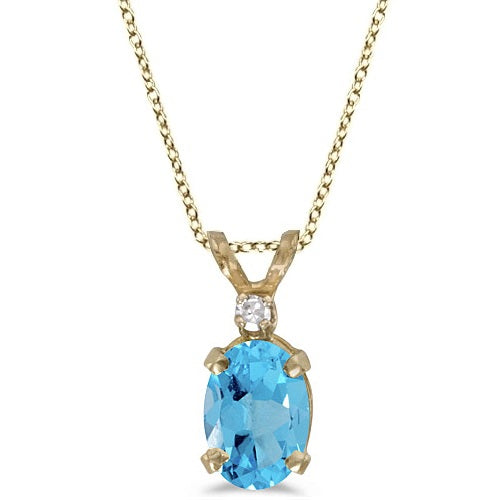 Oval Blue Topaz & Diamond Solitaire Pendant 14K Yellow Gold (1.00ct)