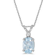 Oval Aquamarine & Diamond Solitaire Pendant 14K White Gold (0.75ct)