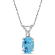 Oval Blue Topaz & Diamond Solitaire Pendant 14K White Gold (1.00ct)