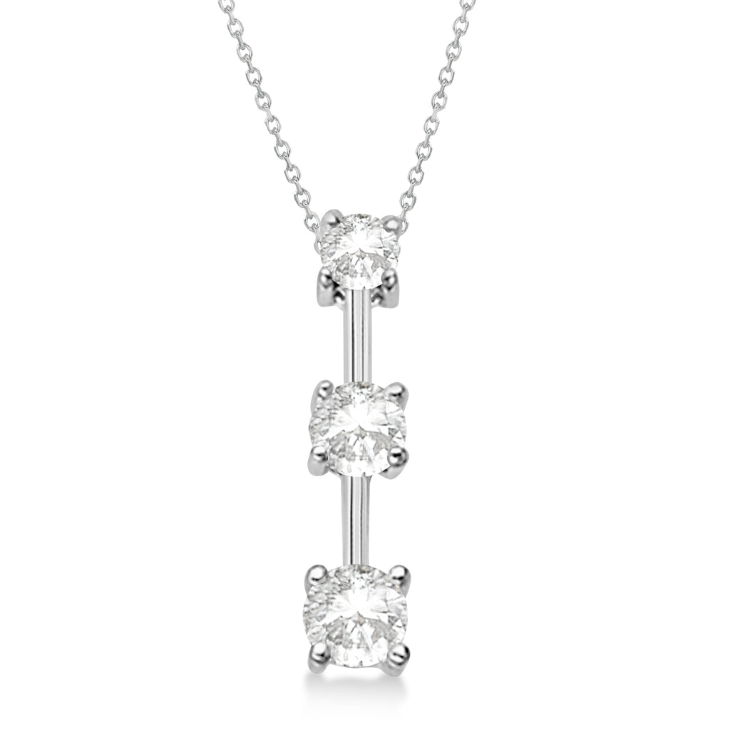 Three-Stone Graduated Diamond Pendant Necklace 14k White Gold (0.50ct)