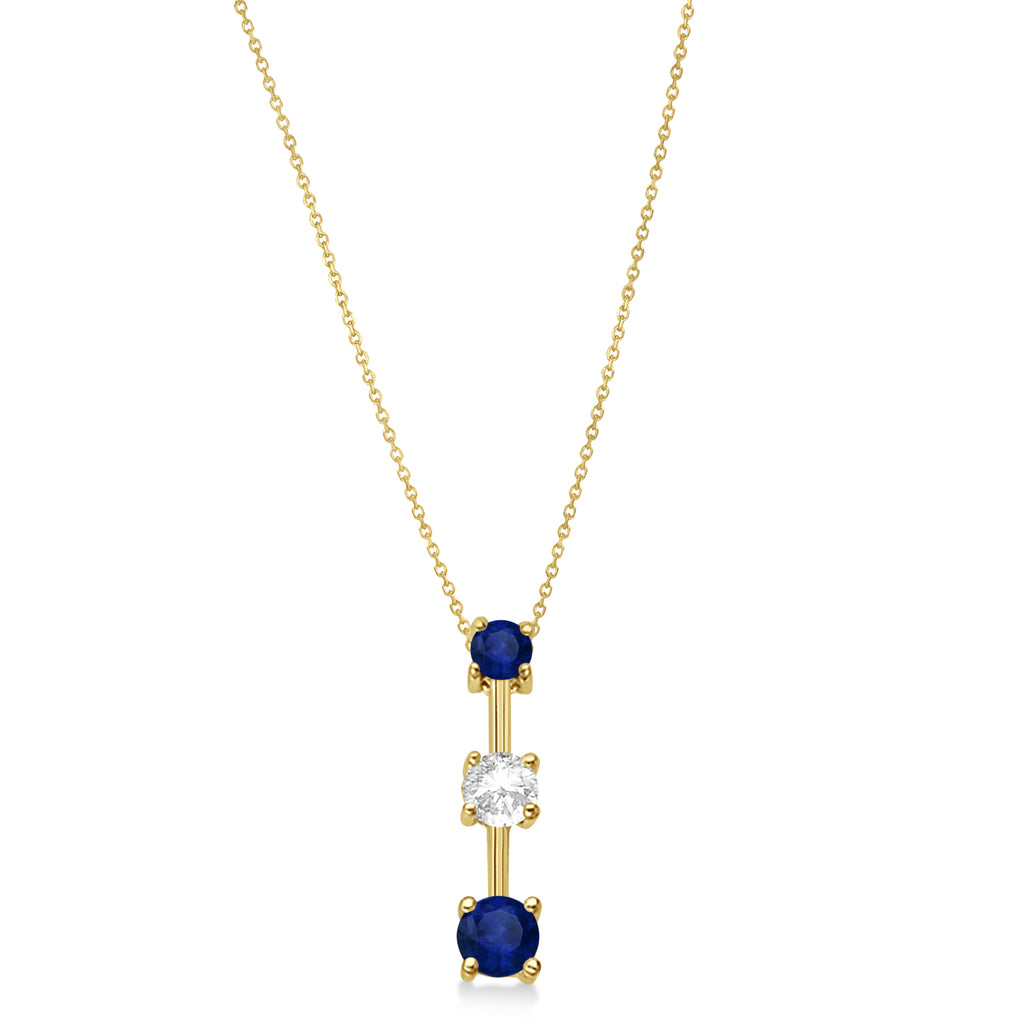 Lab Blue Sapphires & Lab Diamond Three-Stone Necklace 14k Yellow Gold (0.25ct)