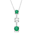 Lab Emeralds & Lab Diamond Three-Stone Necklace 14k White Gold (1.00ct)