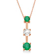 Lab Emeralds & Lab Diamond Three-Stone Necklace 14k Rose Gold (0.50ct)