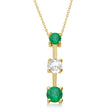 Lab Emeralds & Lab Diamond Three-Stone Necklace 14k Yellow Gold (0.50ct)