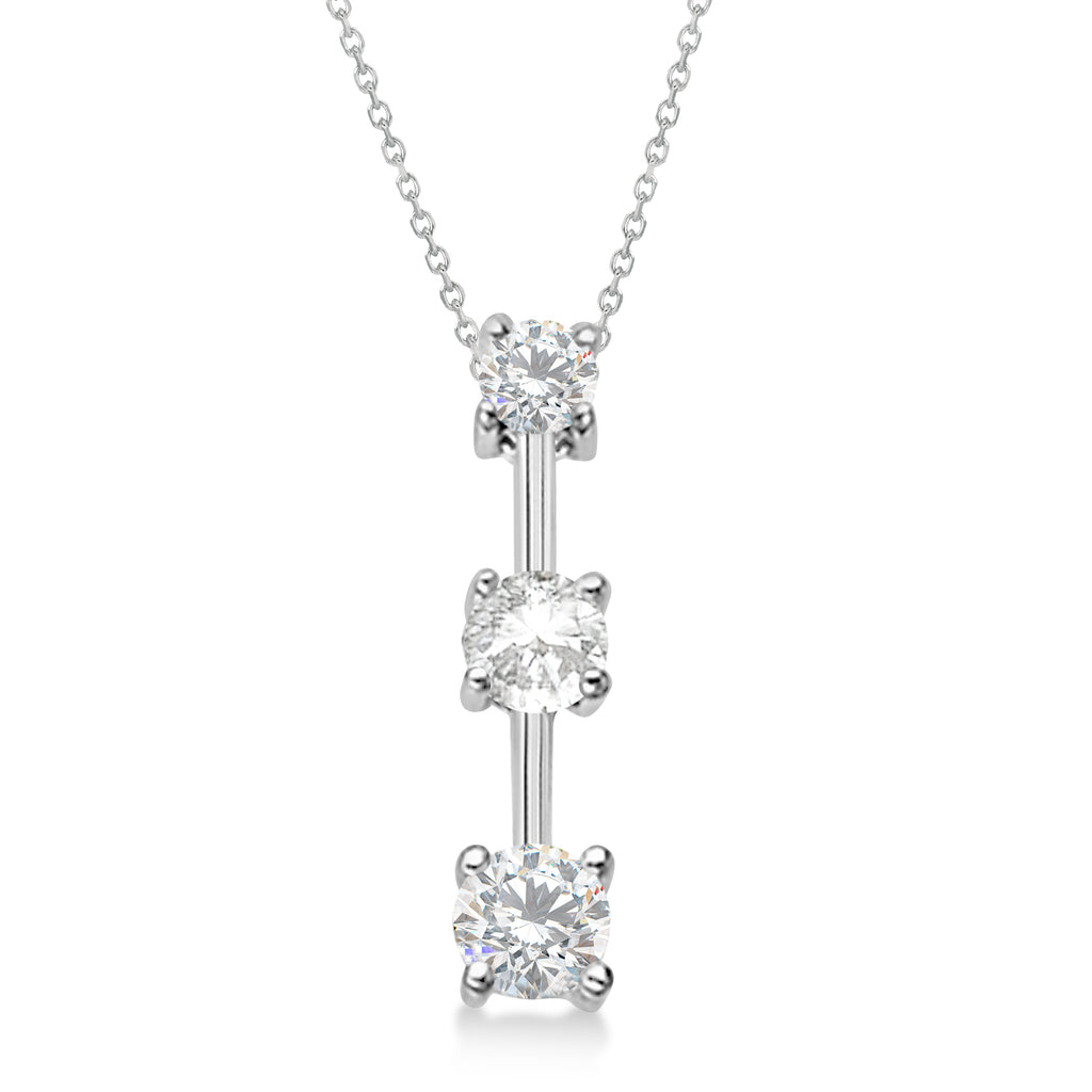 Moissanites & Diamond Three-Stone Necklace 14k White Gold (1.00ct)