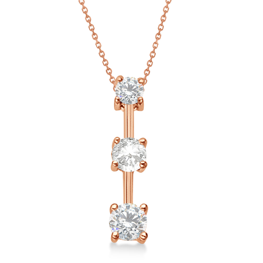 Moissanites & Diamond Three-Stone Necklace 14k Rose Gold (0.25ct)