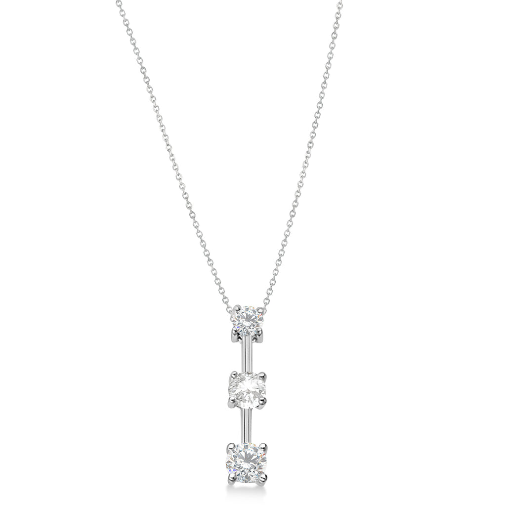 Moissanites & Diamond Three-Stone Necklace 14k White Gold (0.50ct)