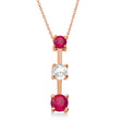 Rubies & Diamond Three-Stone Necklace 14k Rose Gold (0.25ct)