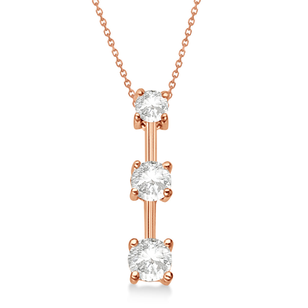 Three-Stone Graduated Diamond Pendant Necklace 14k Rose Gold (0.25ct)