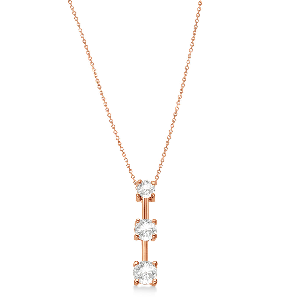 Three-Stone Graduated Diamond Pendant Necklace 14k Rose Gold (0.25ct)