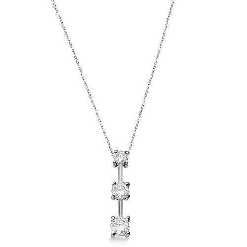 Three-Stone Graduated Diamond Pendant Necklace 14k White Gold (0.25ct)