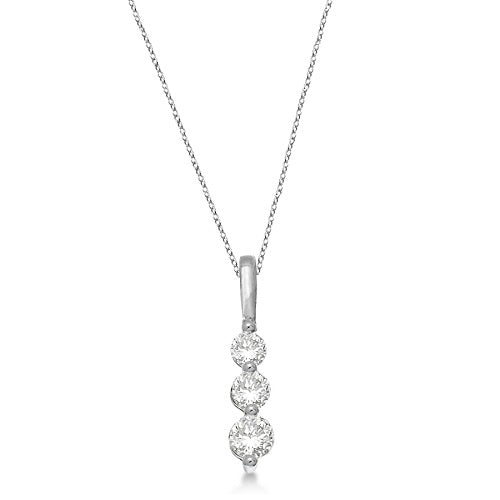 Three-Stone Graduated Diamond Pendant Necklace 14K White Gold (0.50ct)