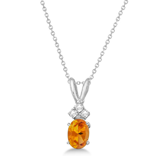 Oval Citrine Pendant with Diamonds 14K White Gold (0.86ctw)
