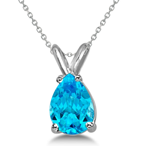 Pear-Cut Blue Topaz Solitaire Pendant Necklace 14K White Gold (1.00ct)