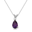 Pear Amethyst and Diamond Solitaire Pendant Necklace 14k White Gold