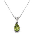 Pear Peridot and Diamond Solitaire Pendant Necklace 14k White Gold