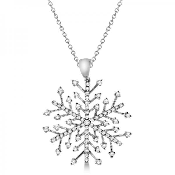 Diamond Snowflake Pendant Necklace in 14K White Gold (0.30ct)