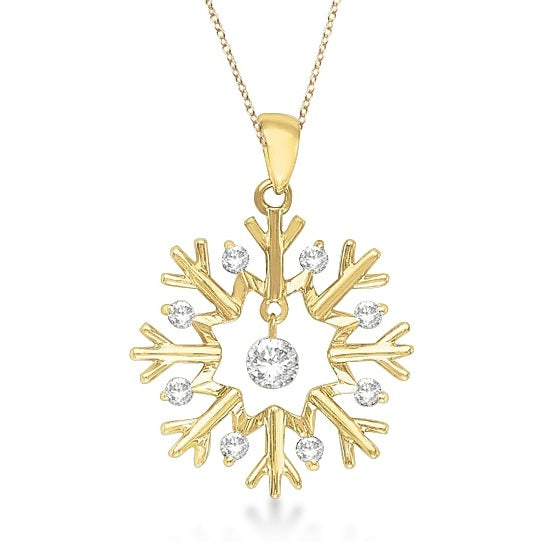 Snowflake Shaped Diamond Pendant Necklace 14k Yellow Gold (0.20ct)