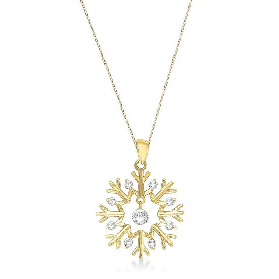 Snowflake Shaped Diamond Pendant Necklace 14k Yellow Gold (0.20ct)