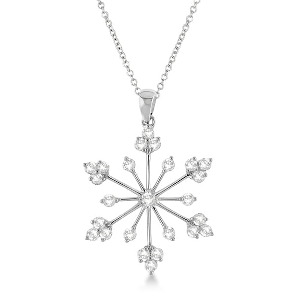 Snowflake Shaped Diamond Pendant Necklace 14k White Gold (0.77ct)