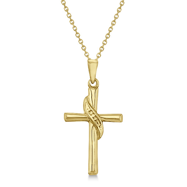 14k Yellow Gold Hollow Cross Charm Pendant – Polished Finish, No Stone, 0.98 Inch