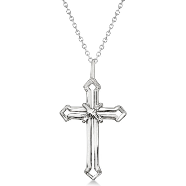 Gold Cross Necklace 14K White Gold Open Cross for Men/Women