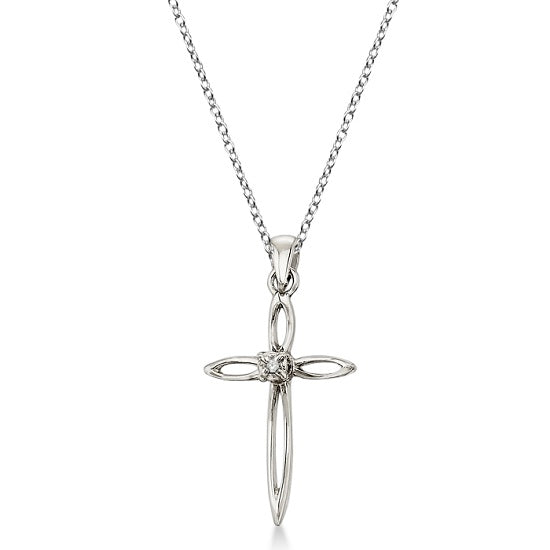 Diamond Sharp Cross Pendant Necklace 14k White Gold (0.01ct)