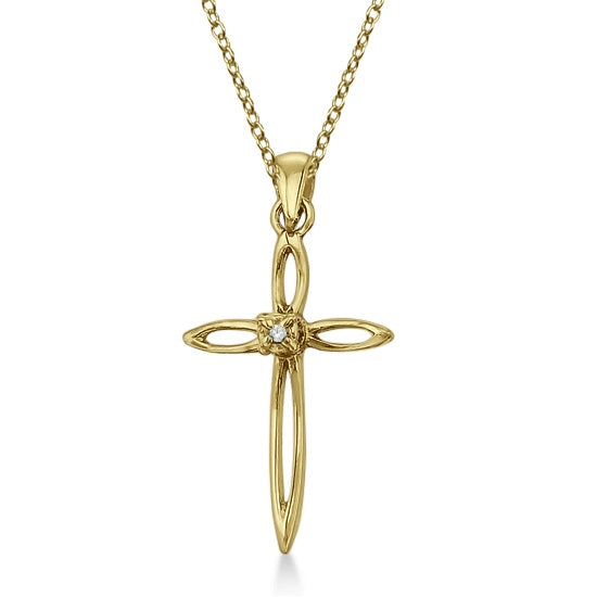 Diamond Sharp Cross Pendant Necklace 14k Yellow Gold (0.01ct)