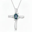 Lab Alexandrite & Diamond Cross Necklace Pendant 14k White Gold (0.50ct)