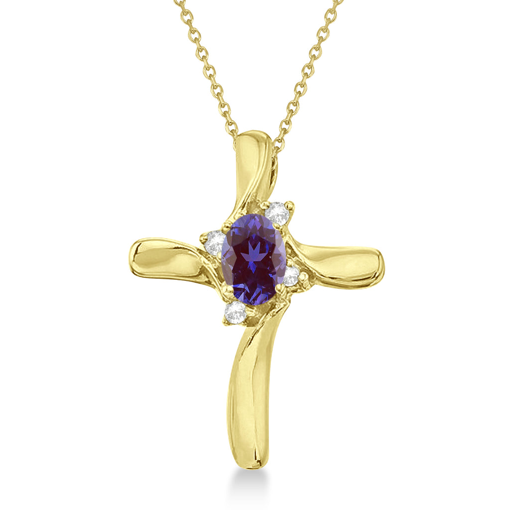Lab Alex&rite & Diamond Cross Necklace Pendant 14k Yellow Gold (0.50ct)