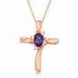 Amethyst & Diamond Cross Necklace Pendant 14k Rose Gold (0.50ct)