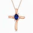 Blue Sapphire & Diamond Cross Necklace Pendant 14k Rose Gold (0.50ct)