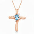 Blue Topaz & Diamond Cross Necklace Pendant 14k Rose Gold (0.50ct)