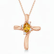 Oval Citrine & Diamond Cross Necklace Pendant 14k Rose Gold (0.50ct)