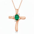 Lab Emerald & Lab Diamond Cross Necklace Pendant 14k Rose Gold (0.50ct)
