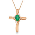 Emerald & Diamond Cross Necklace Pendant 14k Rose Gold (0.50ct)
