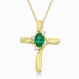 Emerald & Diamond Cross Necklace Pendant 14k Yellow Gold (0.50ct)