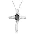 Black Onyx & Diamond Cross Necklace Pendant 14k White Gold (0.50ct)