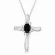 Black Onyx & Diamond Cross Necklace Pendant 14k White Gold (0.50ct)